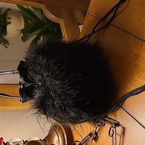 BLACK women's small dress satchel faux feathers black